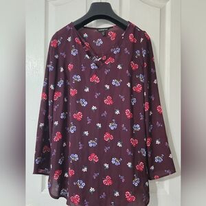 Express Floral Long Sleeve Tunic Blouse Semi Sheer Sz Small